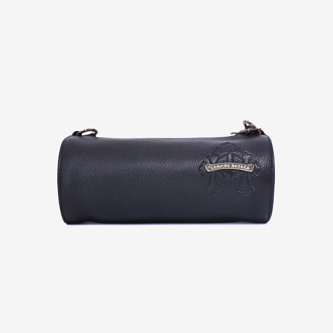 Chrome Hearts Grinds Cemetery Cross Tube Bag in Black Calfskin In Silver Hardware front view