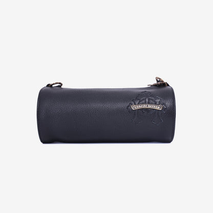 Chrome Hearts Grinds Cemetery Cross Tube Bag in Black Calfskin In Silver Hardware front view