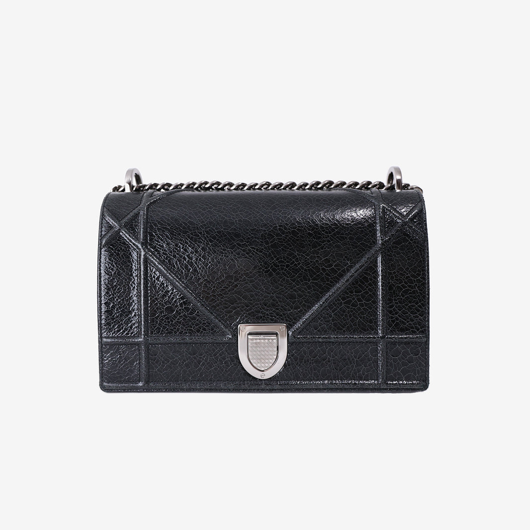 Dior Diorama Bag in Black Calfskin Leather with Silver Hardware
