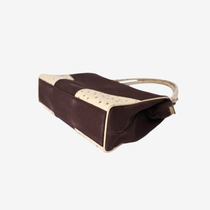 Prada Triangle Ostrich Shoulder Bag in Brown Canvas and Ostrich Leather