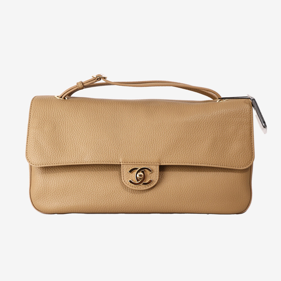 Chanel Maxi Flap Bag in Beige Grained Calfskin Leather with Gold Hardware (Contact to Enquire)
