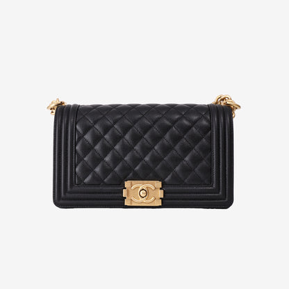 Chanel Boy Flap Bag in Black Caviar Leather with Gold Hardware