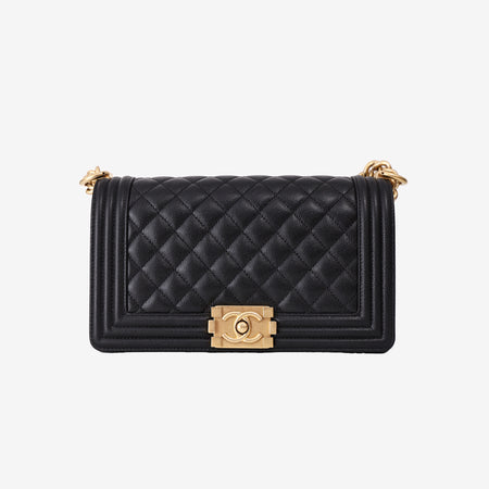 Chanel Boy Flap Bag in Black Caviar Leather with Gold Hardware