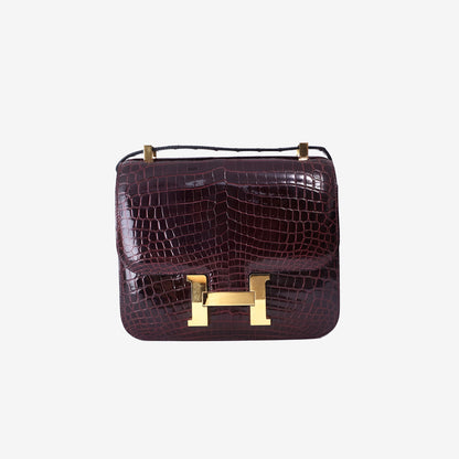Hermès Constance 23 in Rouge H Shiny Crocodile Leather with Gold Hardware