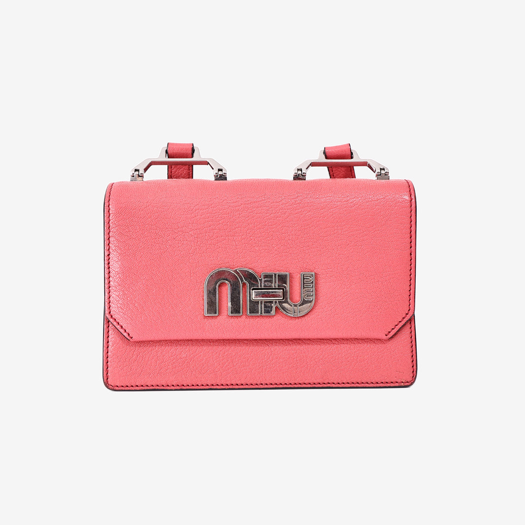 Miu Miu Madras Leather Crossbody Bag in Cherry Pink Goatskin with Blue Suede Trim