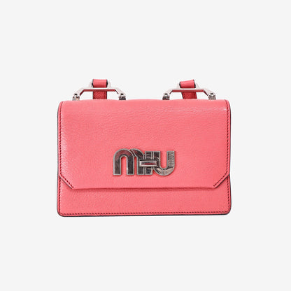 Miu Miu Madras Leather Crossbody Bag in Cherry Pink Goatskin with Blue Suede Trim