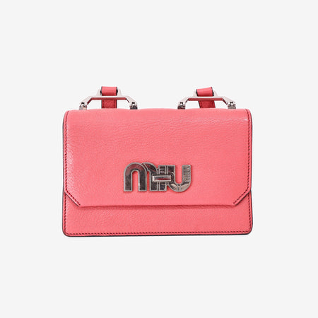 Miu Miu Madras Leather Crossbody Bag in Cherry Pink Goatskin with Blue Suede Trim
