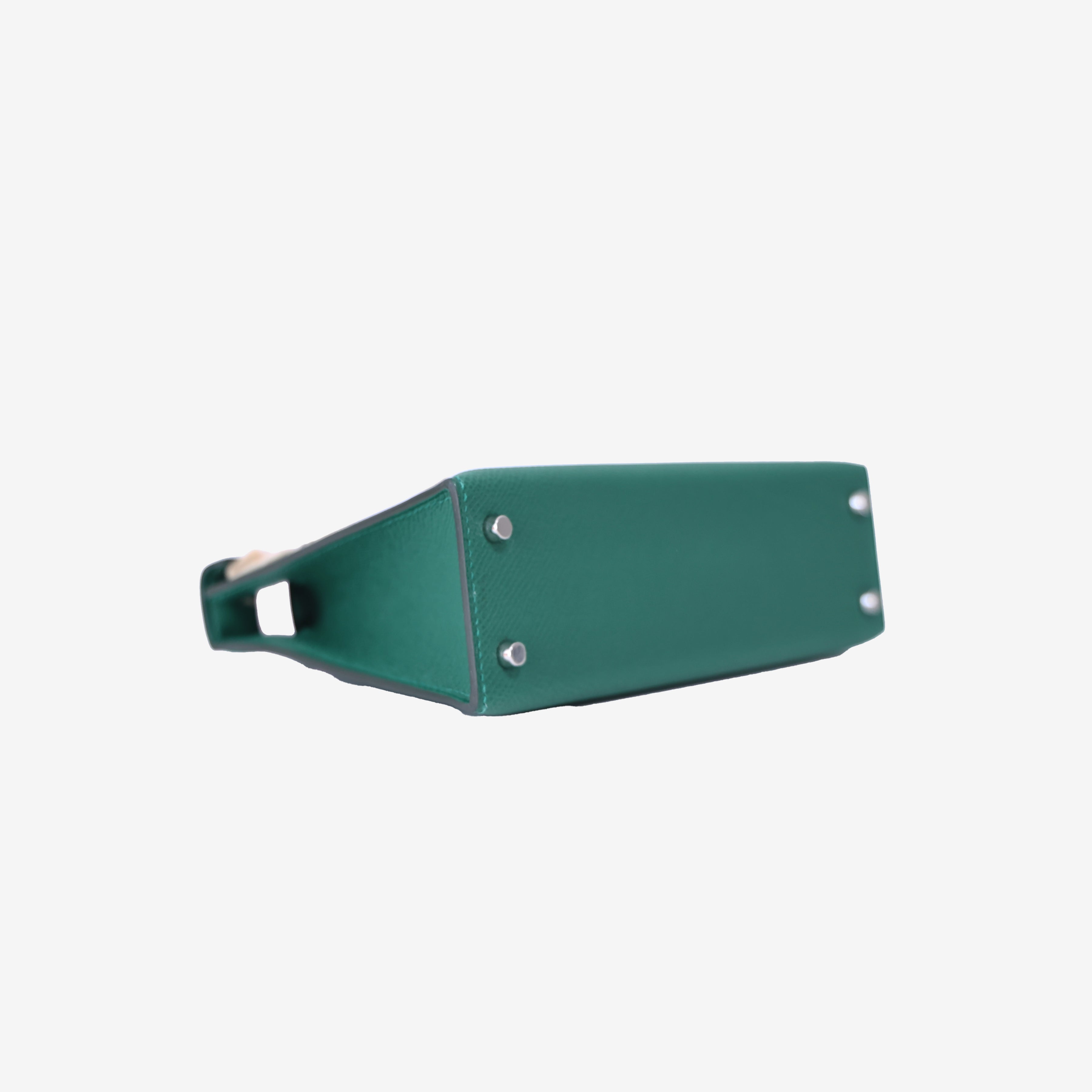 Hermès Mini Kelly 20 in Vert Moyen/Mauve Pale Epsom Leather with Palladium Hardware bottom side view