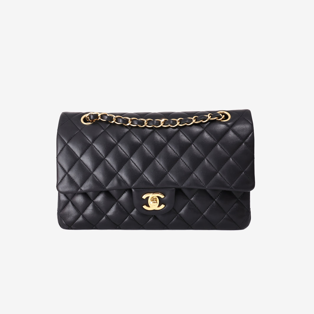 Chanel Classic Flap Bag Medium in Black Lambskin with Gold Hardware