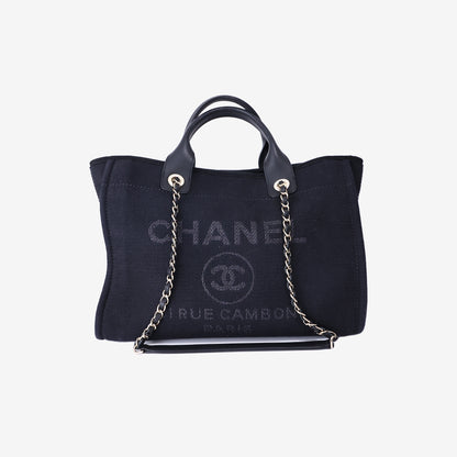 Chanel Deauville Shopping Tote in Black Canvas with Gold Hardware