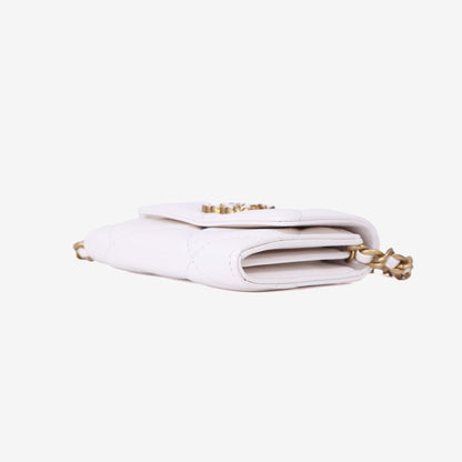 Chanel 19 Card Holder on Chain in White Lambskin Leather with Gold Hardware bottom side view