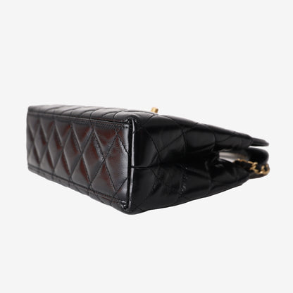 Chanel Black Quilted Nano Kelly Shopper Bag in Black Calfskin Leather with Gold Hardware