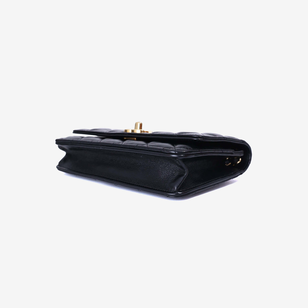Chanel Wallet on Chain in Black Lambskin Leather with Gold Hardware bottom side view