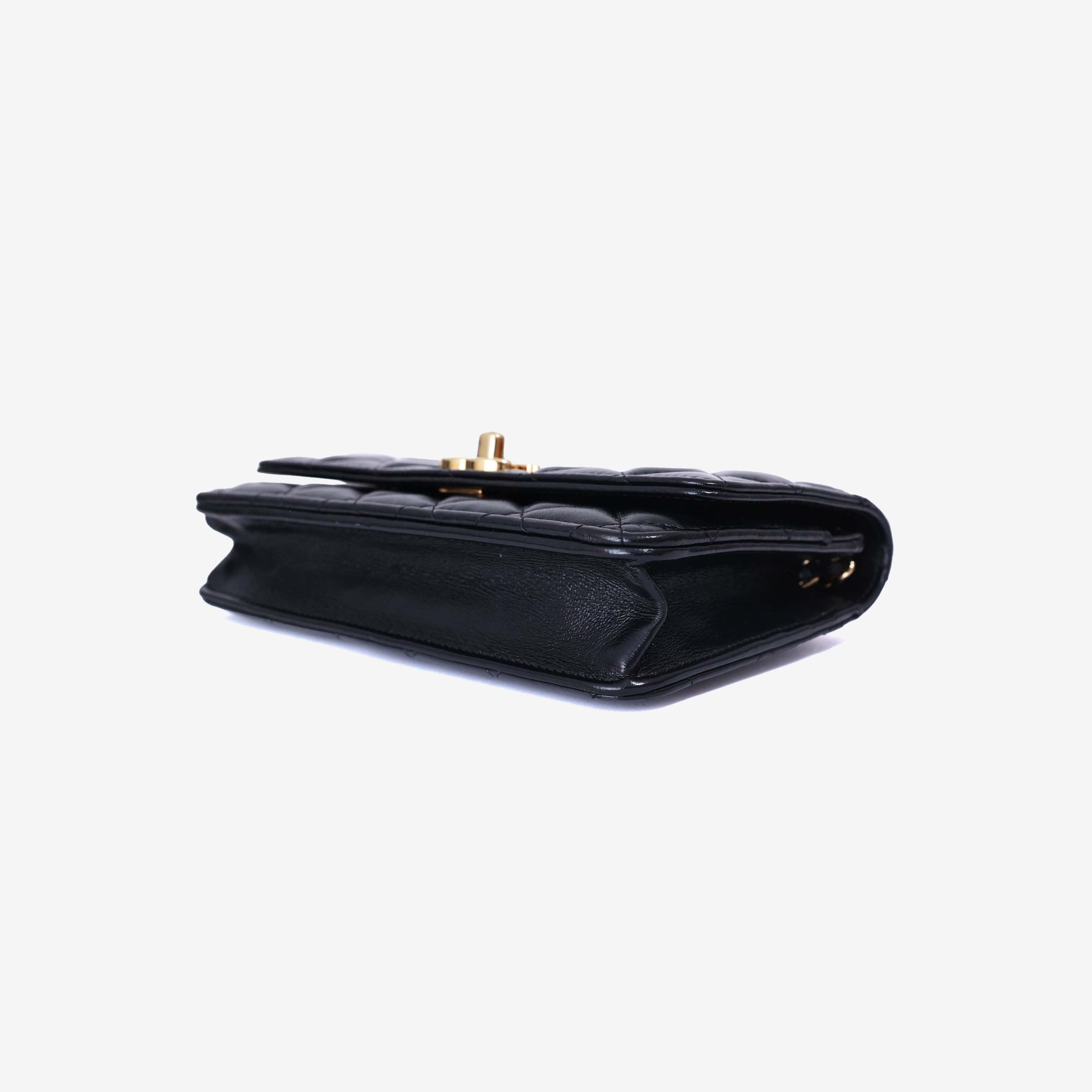 Chanel Wallet on Chain in Black Lambskin Leather with Gold Hardware bottom side view