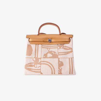 Hermès Herbag Zip PM 31 "Brides de Gala" in Natural Sable/Ecru Berline Hunter Leather/Toile H Canvas with Palladium Hardware