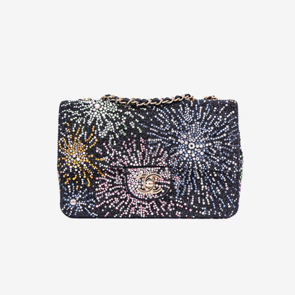 Chanel Coco Neige Evening Bag in Black/Multicolour Sequin Pearl Strass with Gold Hardware front view