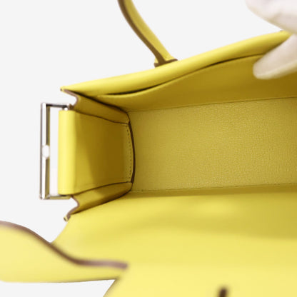 Hermès New Drag 22 in Lime Yellow Evercolor Leather with Palladium Hardware interior view