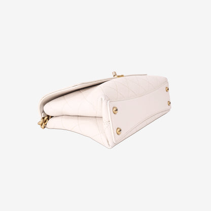 Chanel Small Stitched Flap Bag in White Grained Calfskin with Gold Hardware