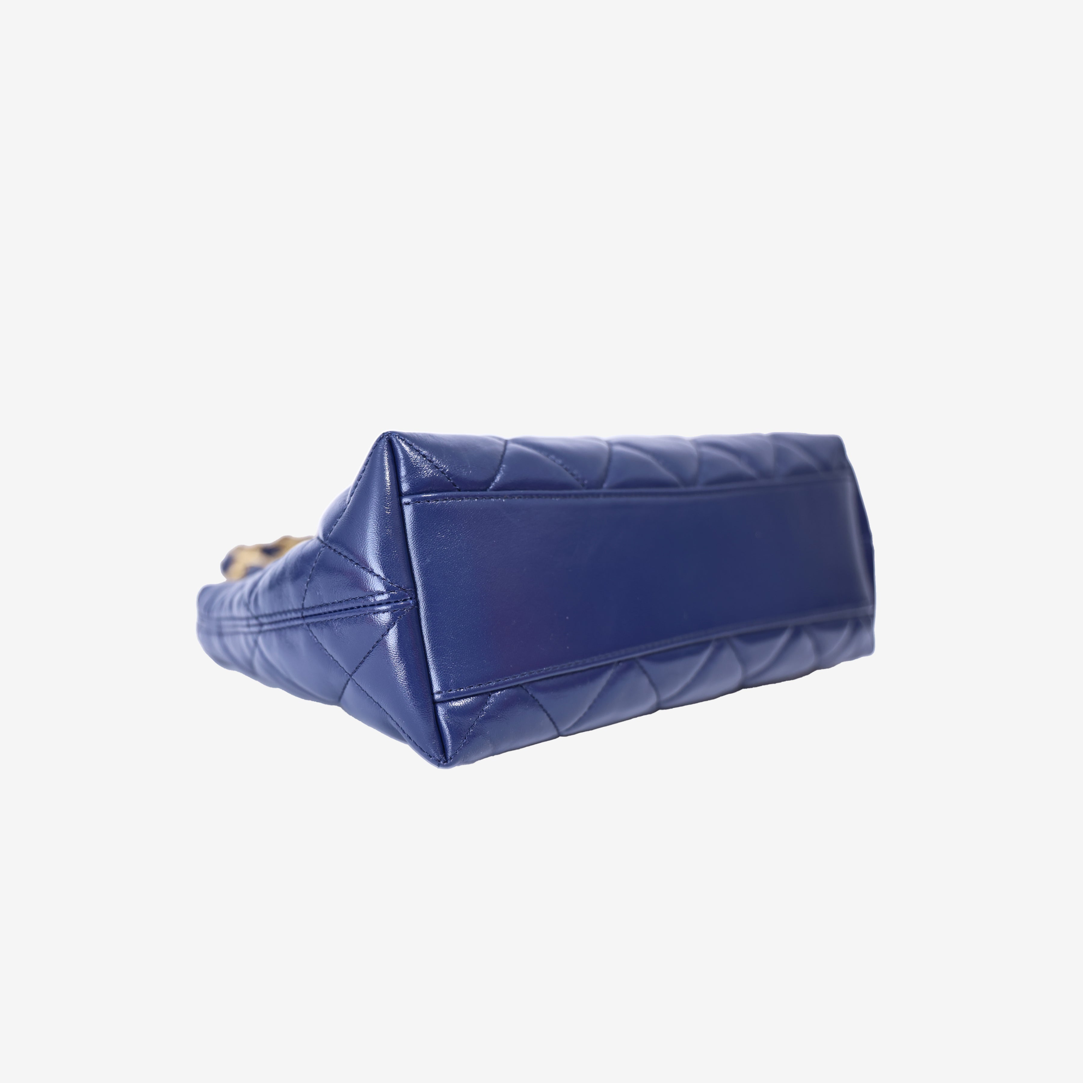 Chanel Wild Stitch Hobo Bag in Blue Shiny Lambskin Leather with Gold Hardware bottom side view