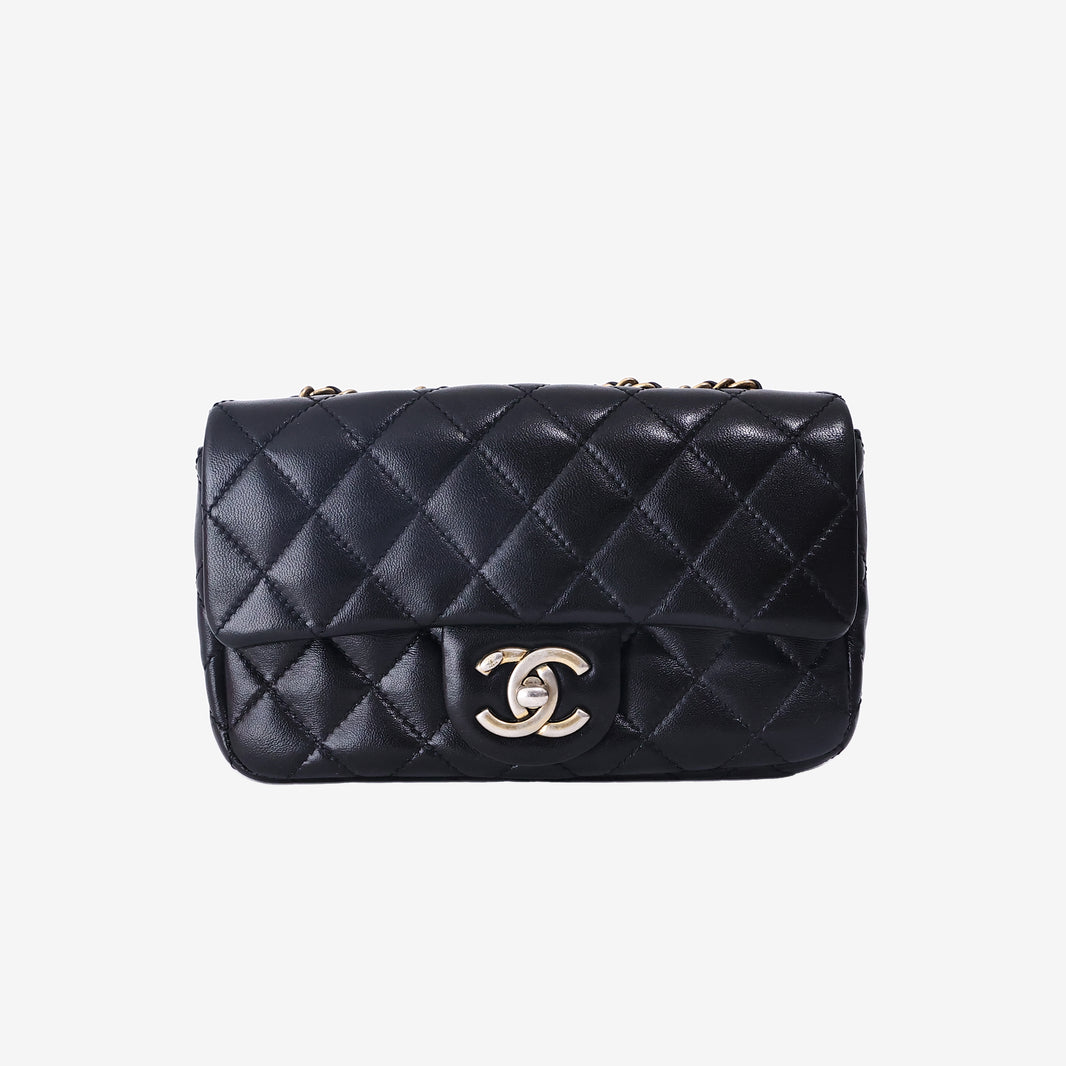 Chanel Mini Rectangular Classic Flap Chain Bag in Black Quilted Lambskin Leather with Gold Hardware