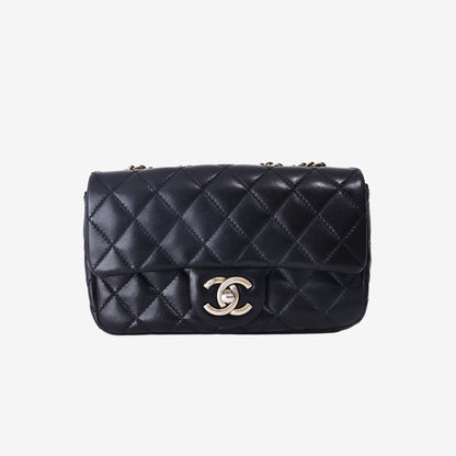 Chanel Mini Rectangular Classic Flap Chain Bag in Black Quilted Lambskin Leather with Gold Hardware