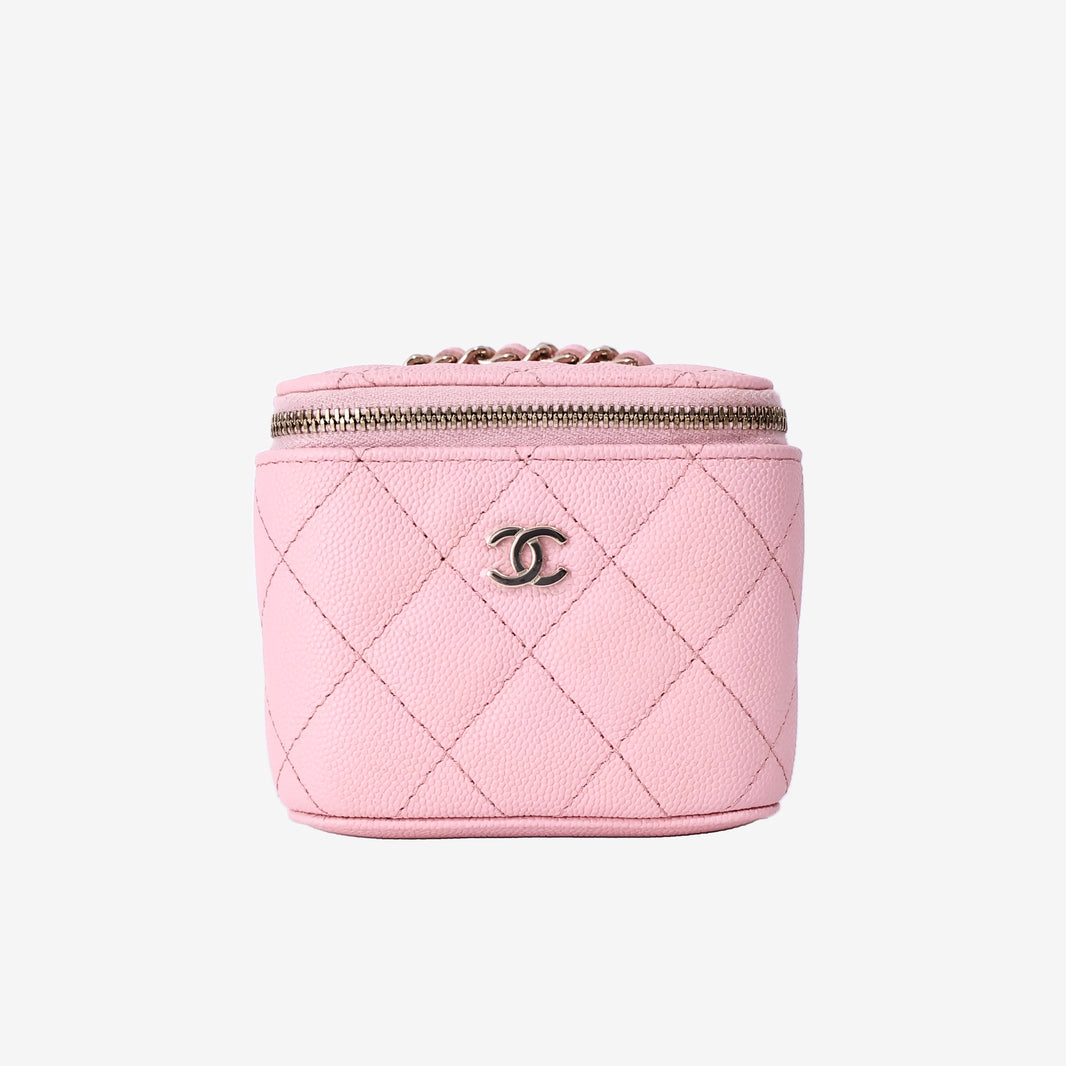 Chanel Mini Square Vanity Case in Sakura Pink Caviar Leather with Gold Hardware