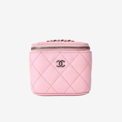 Chanel Mini Square Vanity Case in Sakura Pink Caviar Leather with Gold Hardware