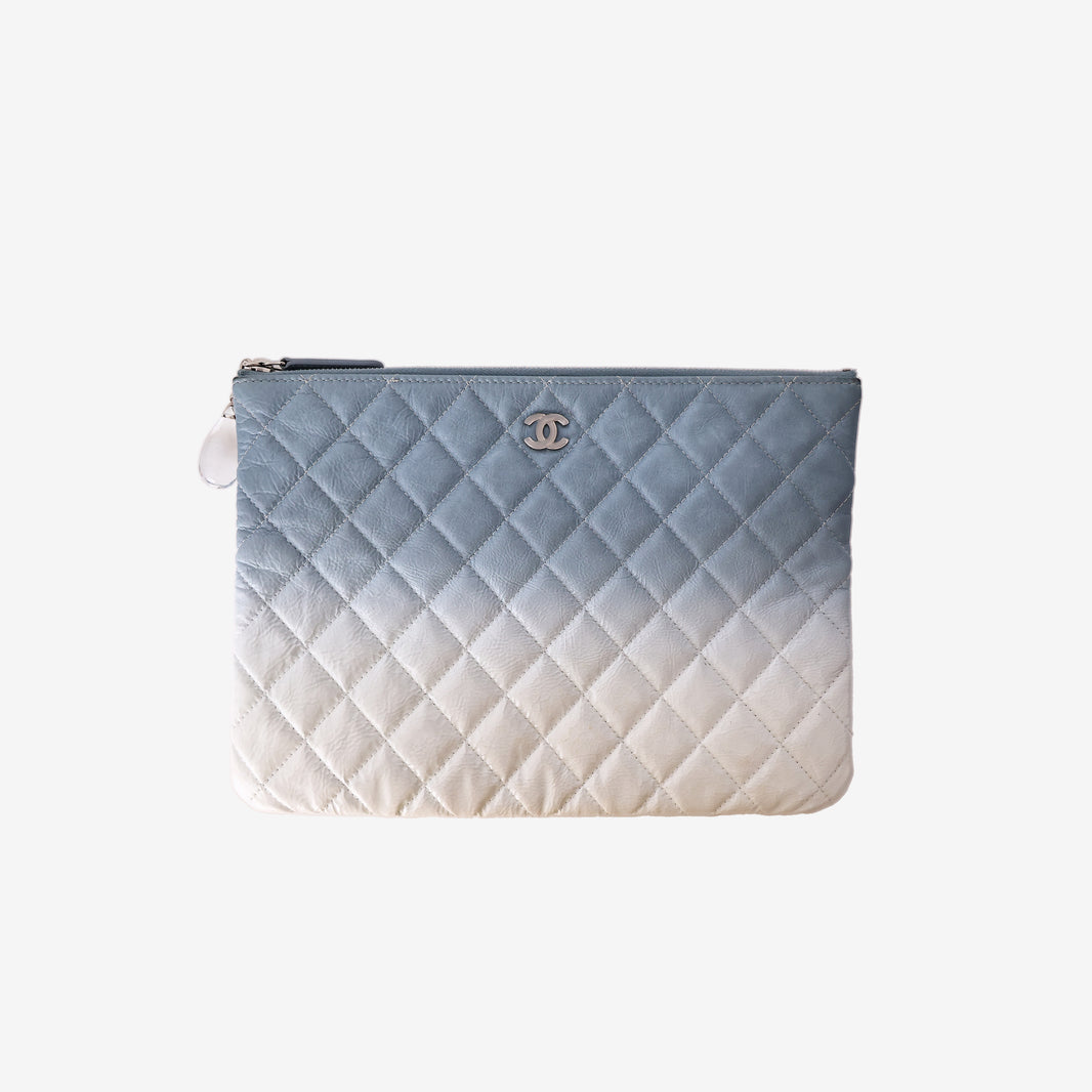 Chanel Ombré Gradient CC Clutch in Blue/White Quilted Lambskin Leather