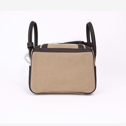 Hermès Mini Lindy Cargo in Ecru Toile Canvas and Ébène Swift Leather with Gold Hardware back view