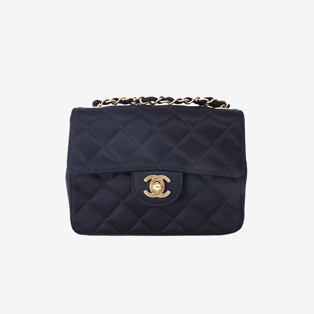 Chanel Classic Square Flap Bag in Black Satin with Gold Hardware