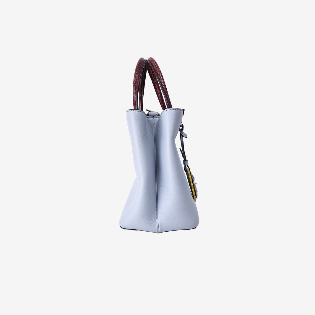 Fendi 2Jours Tote Bag in Light Blue Calfskin Leather with Red Snakeskin Handles