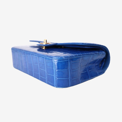 Chanel Classic Double Flap Bag in Royal Blue Alligator Leather with Gold Hardware