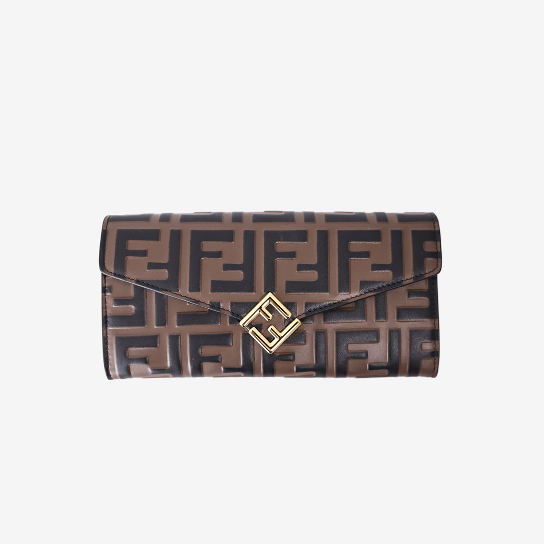 Fendi FF Diamonds Continental Wallet on Chain in Brown/Black Calfskin Leather with Gold Hardware