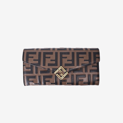 Fendi FF Diamonds Continental Wallet on Chain in Brown/Black Calfskin Leather with Gold Hardware