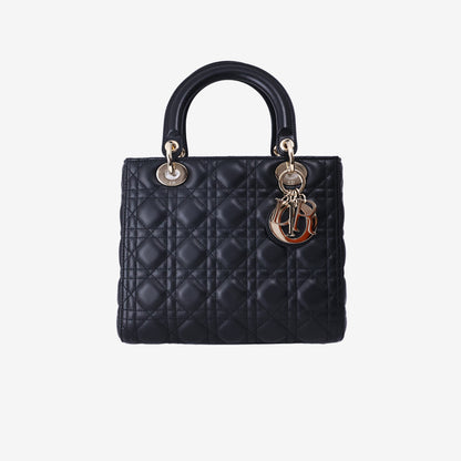 Dior Lady Dior Medium in Black Lambskin Leather with Gold Hardware