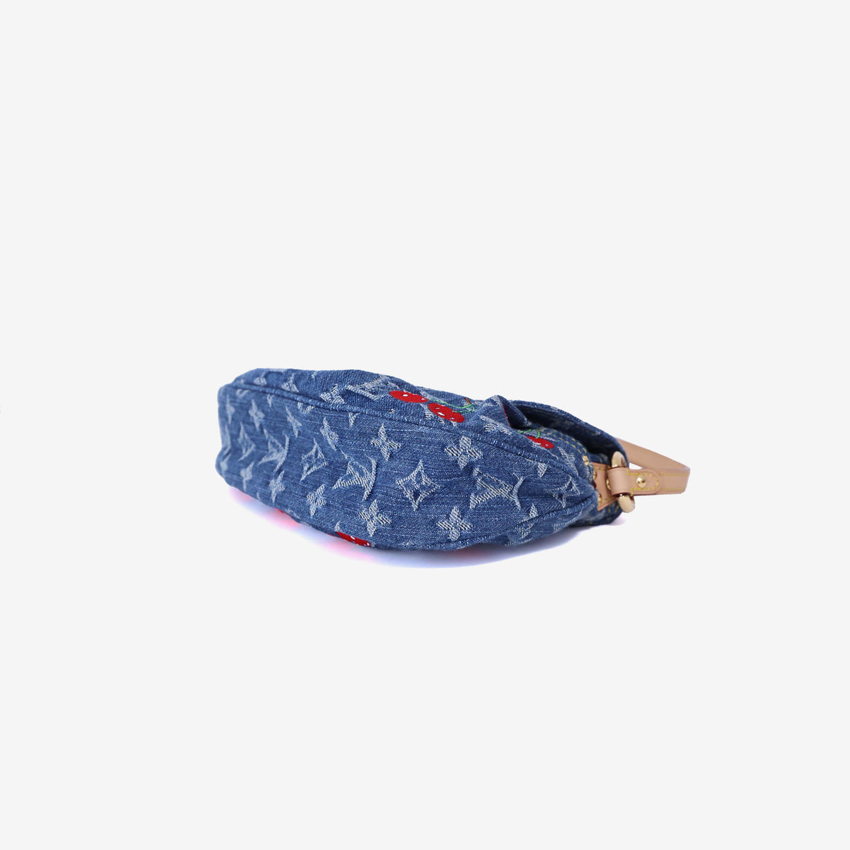 Louis Vuitton x Takashi Murakami Sunset Bag in Monogram Denim Cerises with Gold Hardware bottom side view
