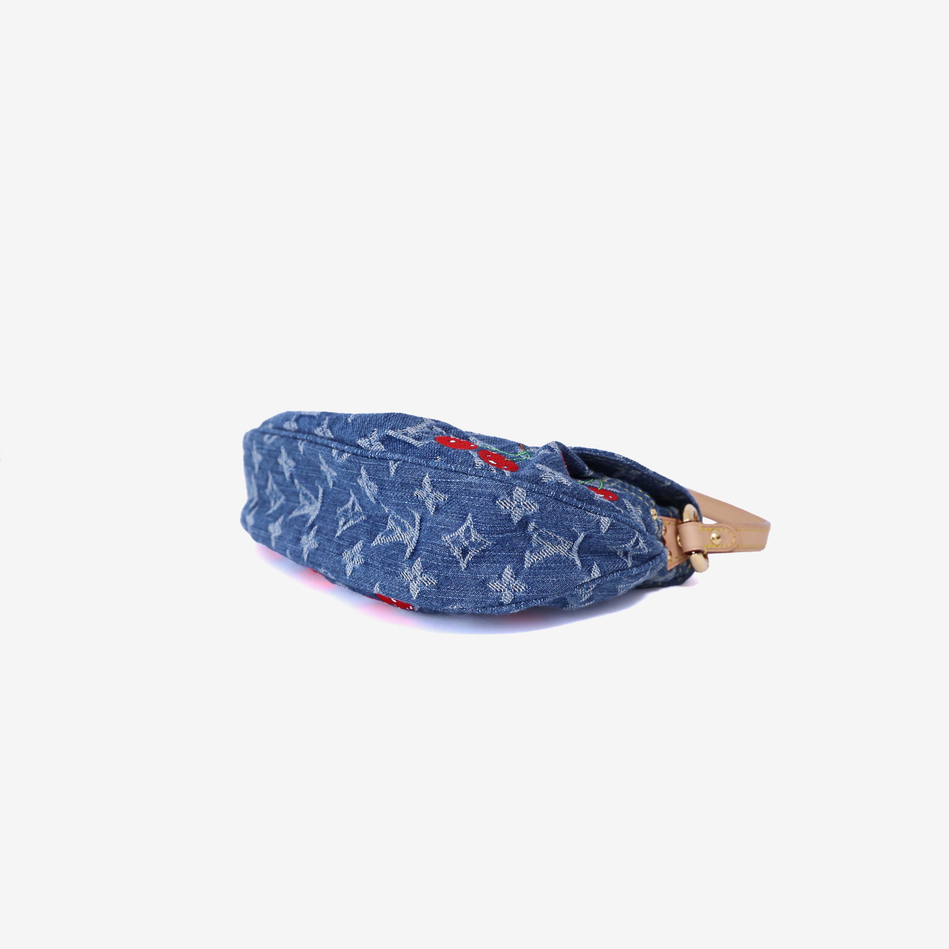 Louis Vuitton x Takashi Murakami Sunset Bag in Monogram Denim Cerises with Gold Hardware bottom side view
