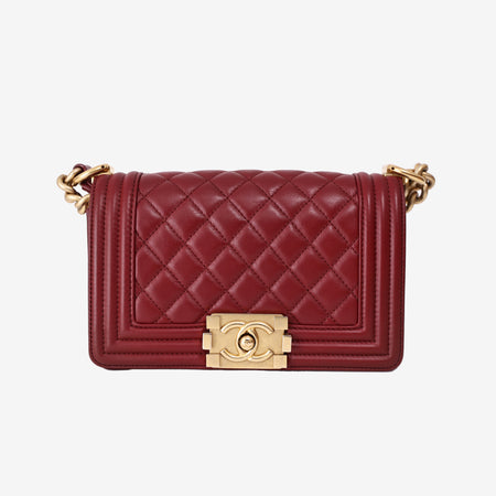Chanel Small Boy Bag in Red Quilted Lambskin Leather with Gold Hardware