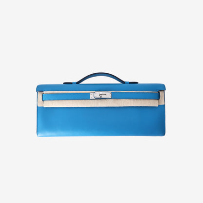 Hermès Kelly Cut Clutch in Bleu Swift Leather with Palladium-Plated Hardware