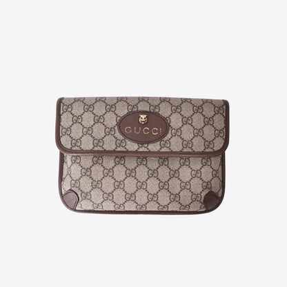 Gucci Neo Vintage Belt Bag in GG Supreme Canvas with Brown Calf Leather and Antique Gold Hardware