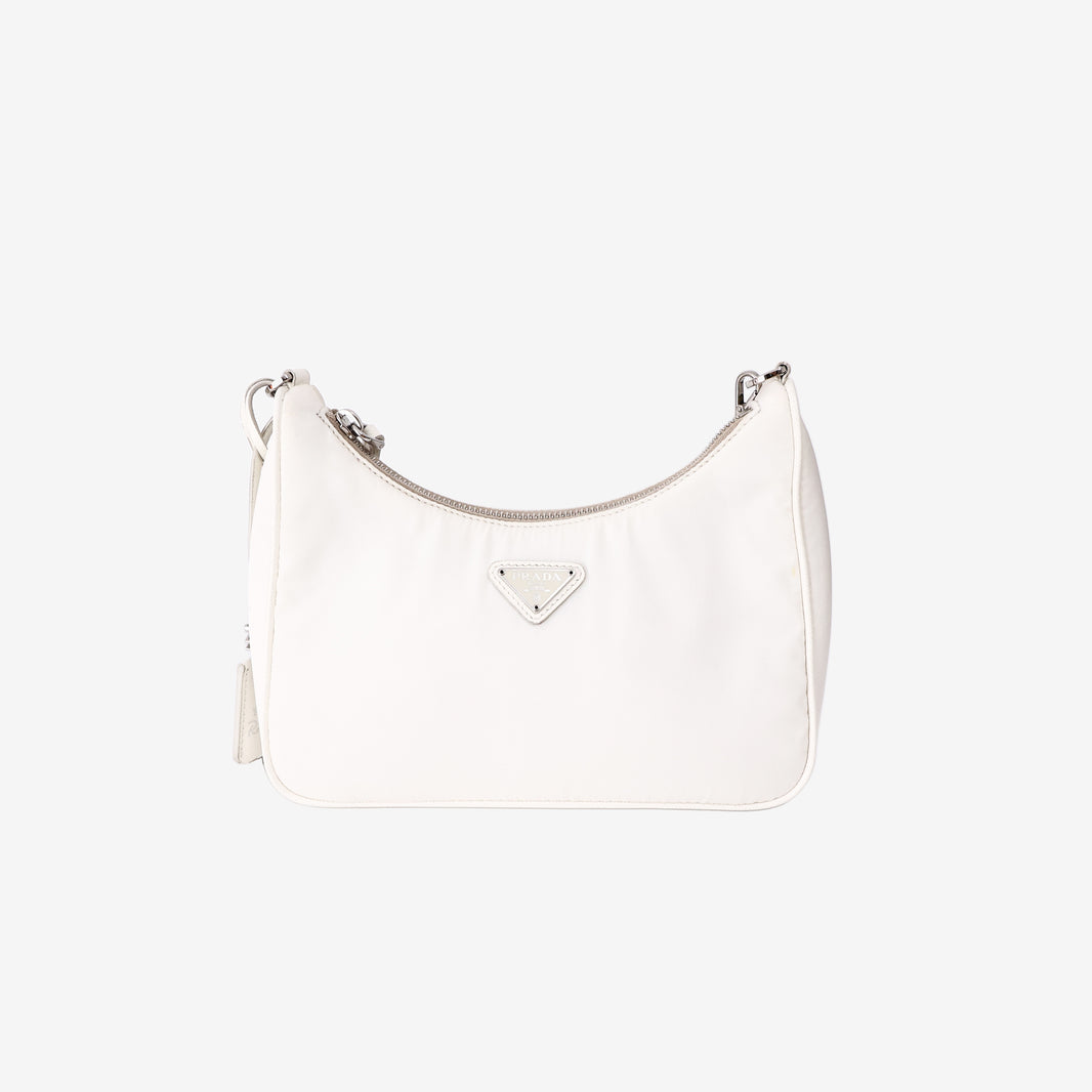 Prada Re-Edition 2000 Shoulder Bag in White Nylon with Silver Hardware
