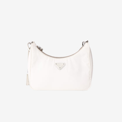 Prada Re-Edition 2000 Shoulder Bag in White Nylon with Silver Hardware