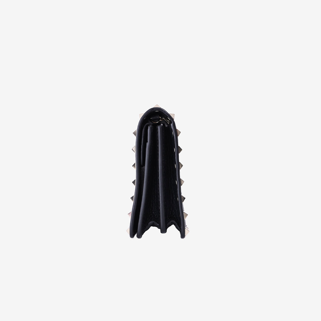 Valentino Garavani Rockstud Wallet on Chain in Black Calfskin Leather with Gold Hardware