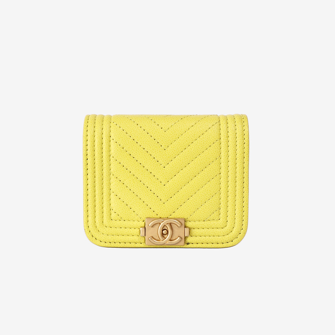 Chanel Mini Boy Belt Bag in Yellow Chevron Quilted Caviar Leather with Gold Hardware (Contact to Enquiry)