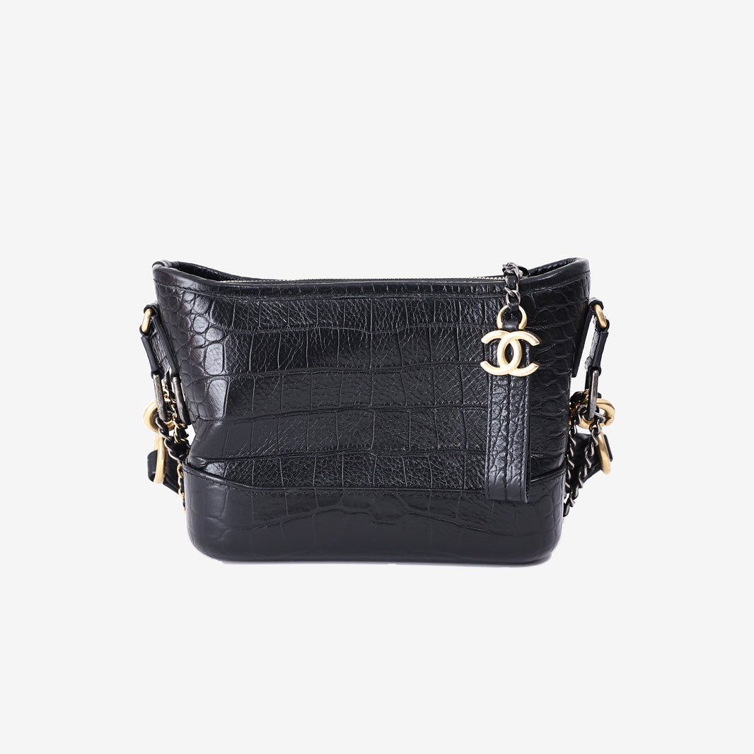Chanel Small Gabrielle Hobo Bag in Black Crocodile-Embossed Calfskin Leather with Gold Hardware (Contact to Enquire)