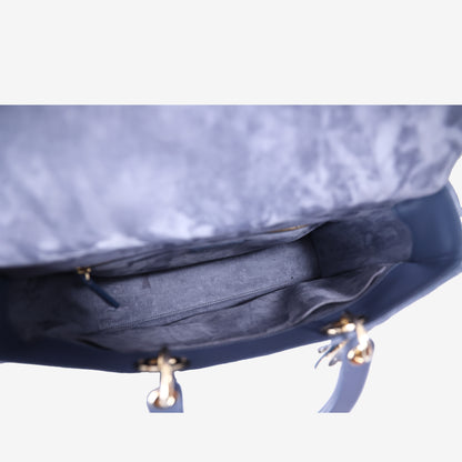 Lady Dior Bag in Blue Lambskin Leather with Gold Hardware