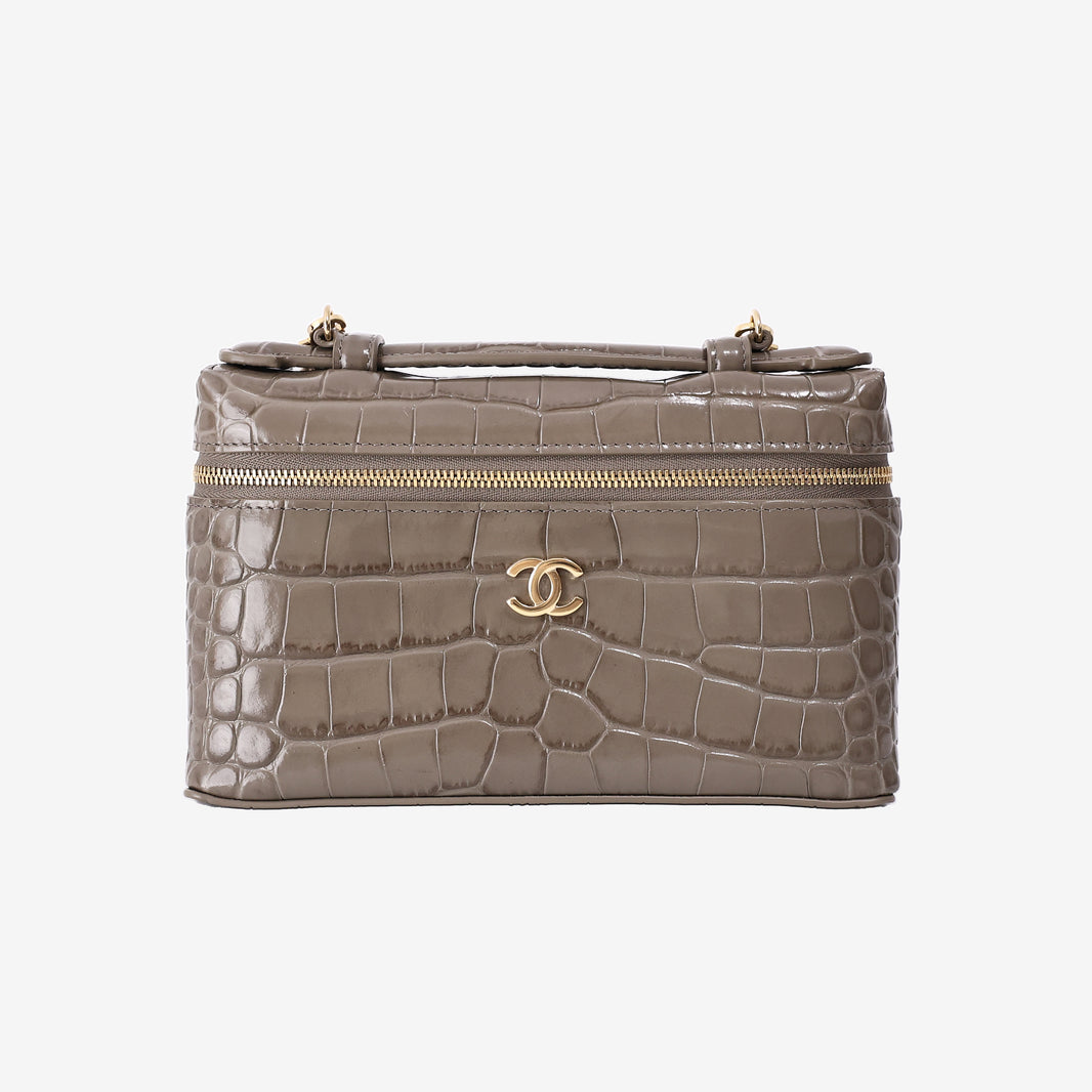 Chanel 26A Matthieu Blazy Vanity Case in Khaki Crocodile-Embossed Calfskin Leather with Gold Hardware (Contact to Enquire)