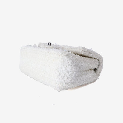 *EXCELLENT* Chanel Tweed Beaded Mini Rectangular Flap Bag in White Tweed with Palladium Hardware