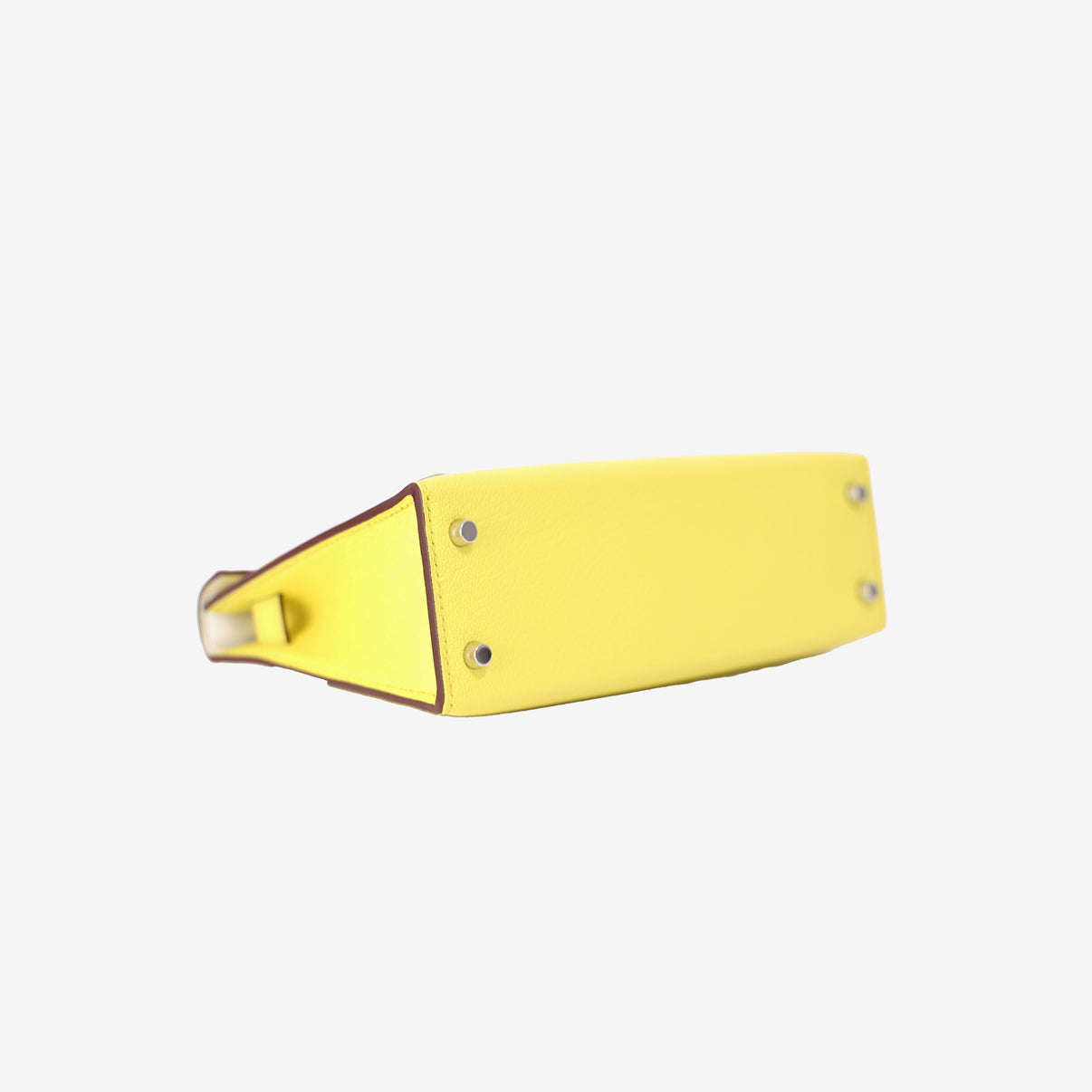 Hermès Mini Kelly 20 in Jaune Citron Chevre Mysore Leather with Palladium Hardware bottom side view
