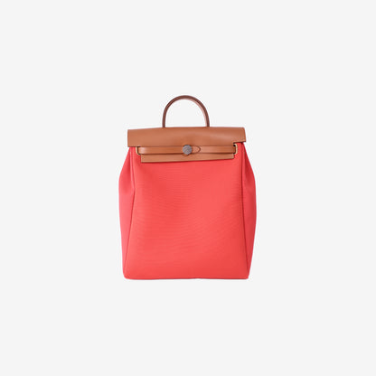 Hermès Herbag Backpack in Red Canvas and Leather with Palladium Hardware